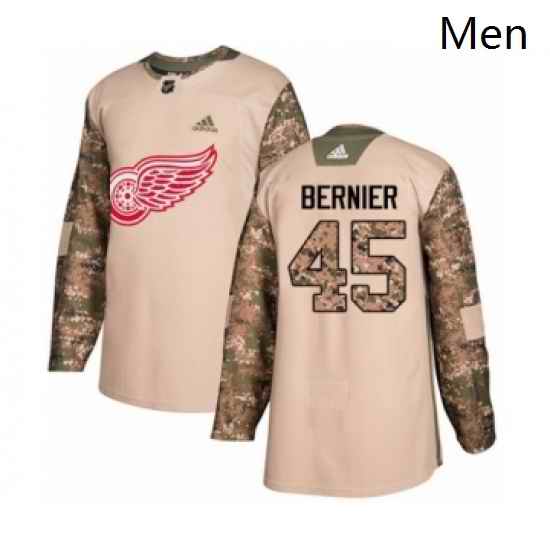Mens Adidas Detroit Red Wings 45 Jonathan Bernier Authentic Camo Veterans Day Practice NHL Jersey